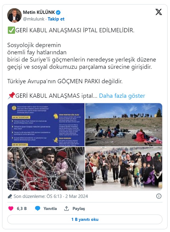 AK Partili Metin Külünk'ten gündem yaratacak göçmen çağrısı - Resim : 1