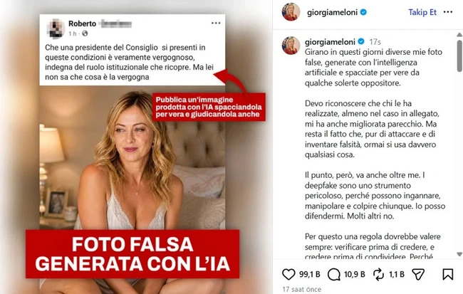 Meloni'den 'yapay zeka' isyanı: Sahte i&ccedil; &ccedil;amaşırlı fotoğraflar ortalığı karıştırdı - Resim : 1