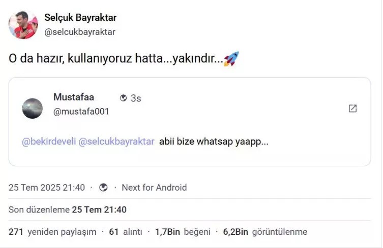 Selçuk Bayraktar duyurdu: Yerli Whatsapp hazır, kullanıyoruz - Resim : 1