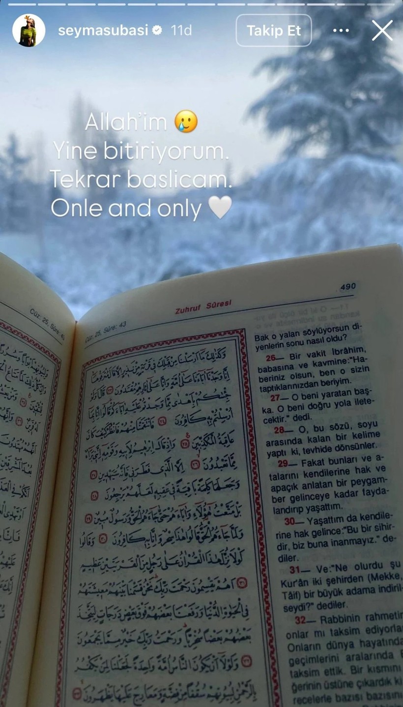 Şeyma Subaşı yine Kur'an-ı Kerim paylaştı - Resim : 1