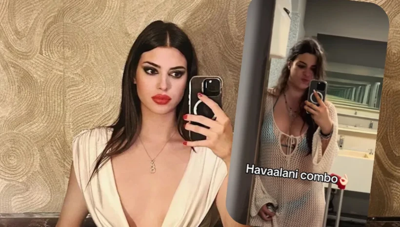 Derin Talu havalimanına bikiniyle geldi